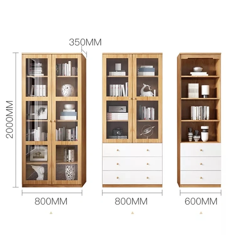 11solid Teak Wood Modern Glass Simple Living Room Bookcase Library Combined Wall Kids Bookshelf