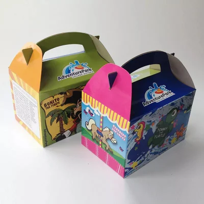 Maßgeschneiderte Giebelbox aus bedrucktem Papier für Kinder, Essen, Spielzeug, Geschenk