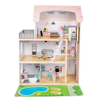 Rollenspiel DIY Lernspielzeug Kinder Holzpuppenhaus Villa mit Puppenzimmer