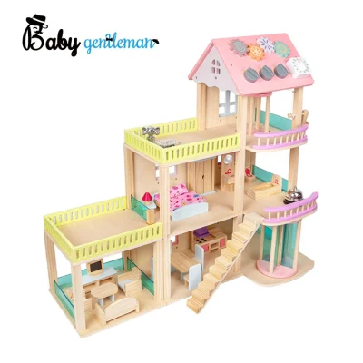 Neuankömmling Rollenspiel Luxus 3 Etagen Holzpuppenhaus für Kinder Z06493A