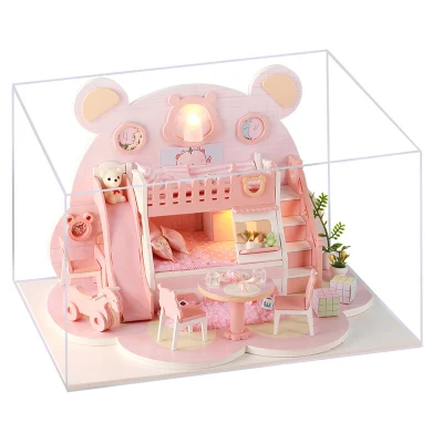 3D DIY rosa hölzernes pädagogisches draußenes Miniaturpuppenhaus